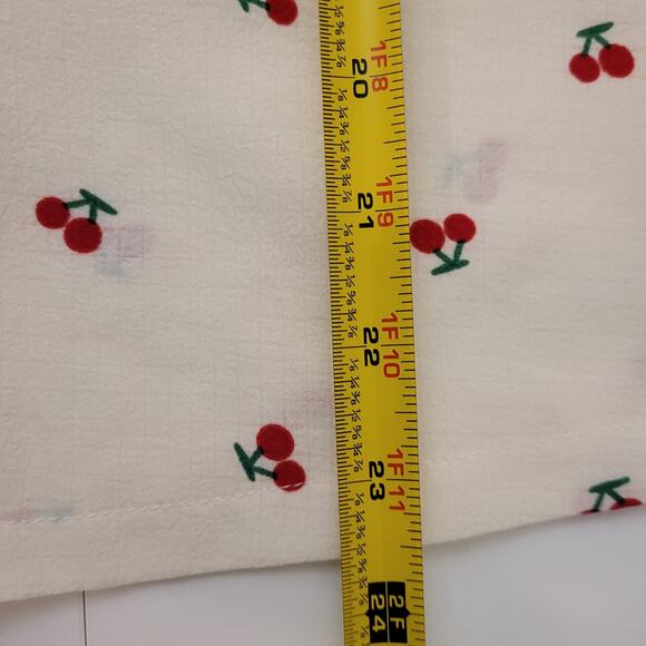 Cherry Button Up Short Sleeve Top Light Yellow/White Sparkly Buttons Size SM - Picture 6 of 6